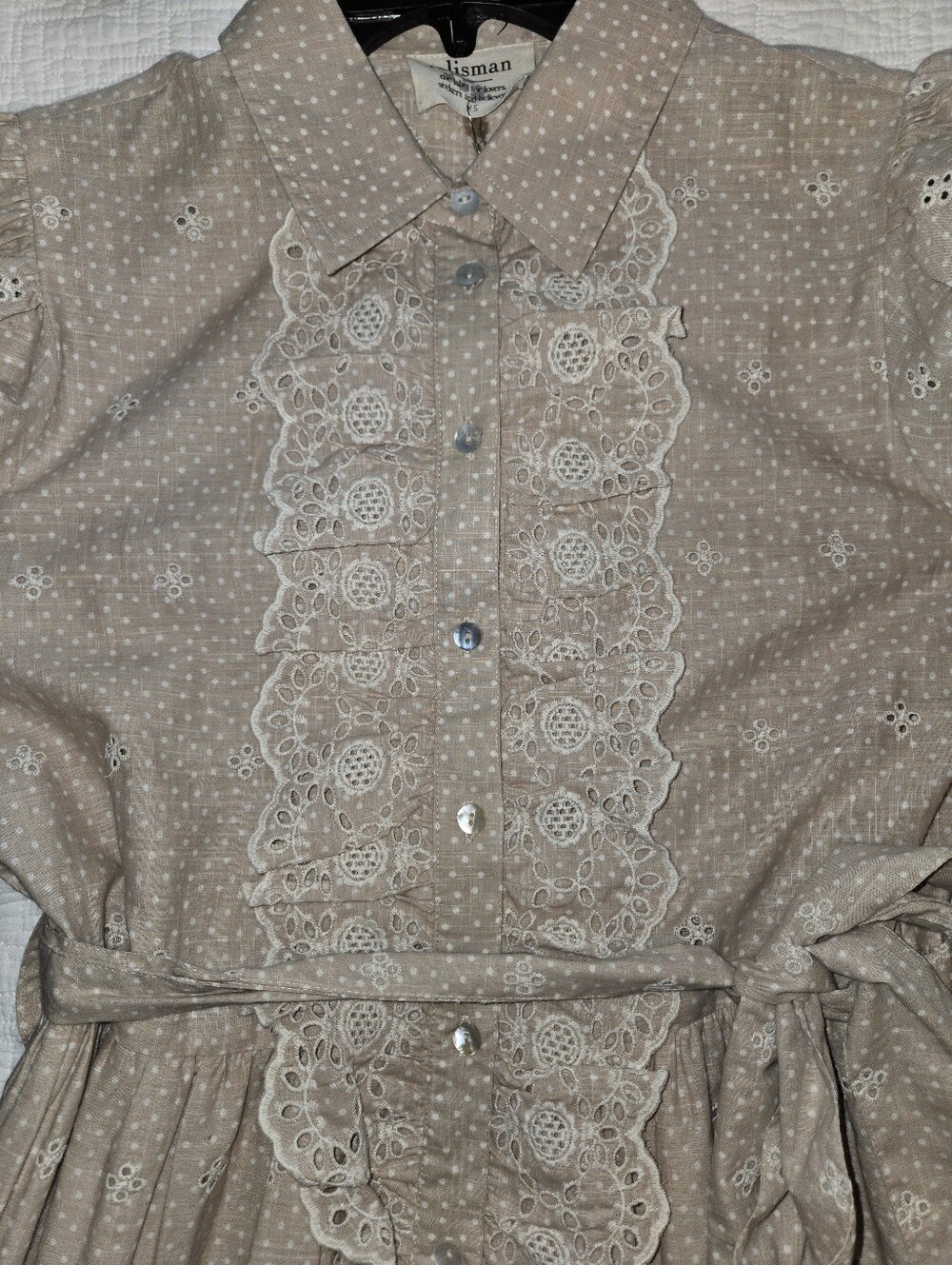 Talisman Garden Party Embroidered Eyelet Shirt Collar Long Sleeve Blouson Dress - Picture 4 of 5